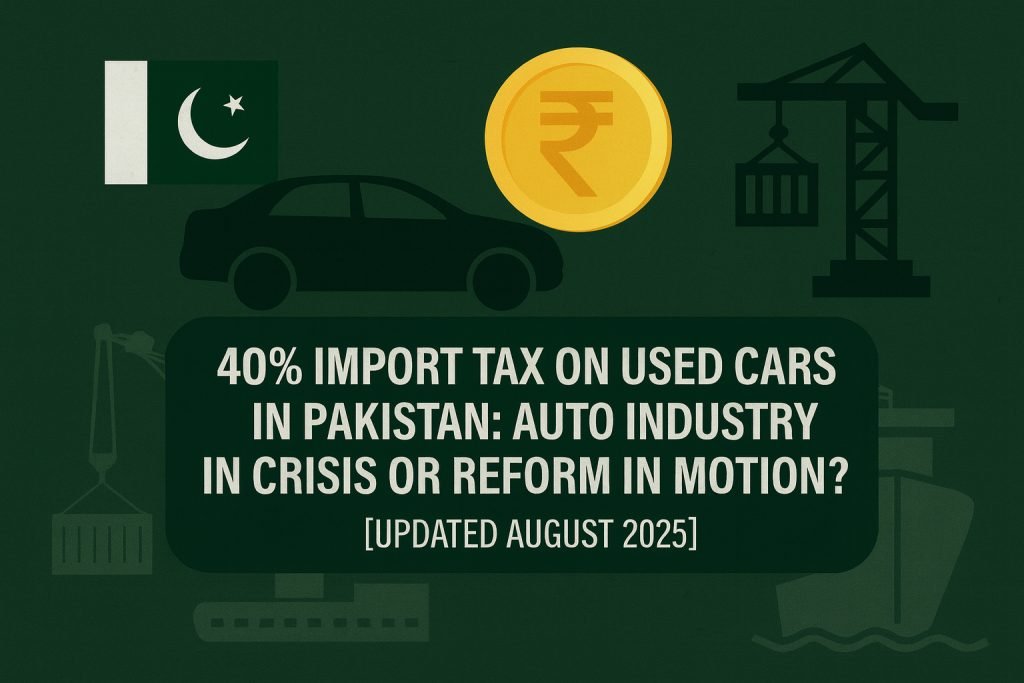 Pakistan imposes 40% import tax on used cars. Learn about the new car import policy 2025, used car rules, duties, and why renting a car in Islamabad or Rawalpindi is a smart choice.