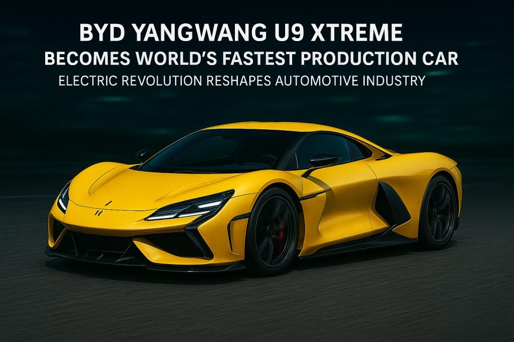 BYD's Yangwang U9 Xtreme breaks Bugatti's speed record with 496.22 km/h, becoming world's fastest production car. Complete specs, performance analysis, and industry impact.