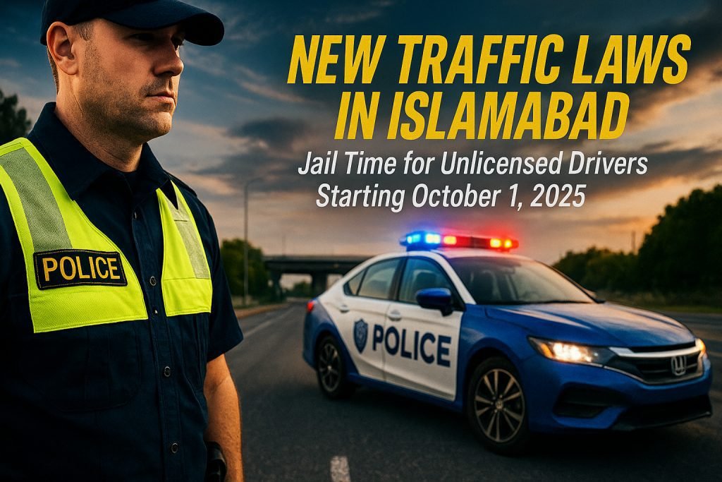 Islamabad enforces strict new traffic laws from October 1, 2025. Driving without license now means jail time, vehicle impoundment, and criminal charges. Stay compliant.