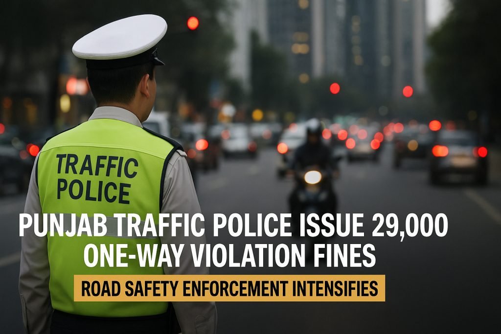 Punjab traffic police issued 29,704 one-way violation fines this month, 98% increase from last month. New penalty system ranges Rs. 2,000-20,000 with license suspension.