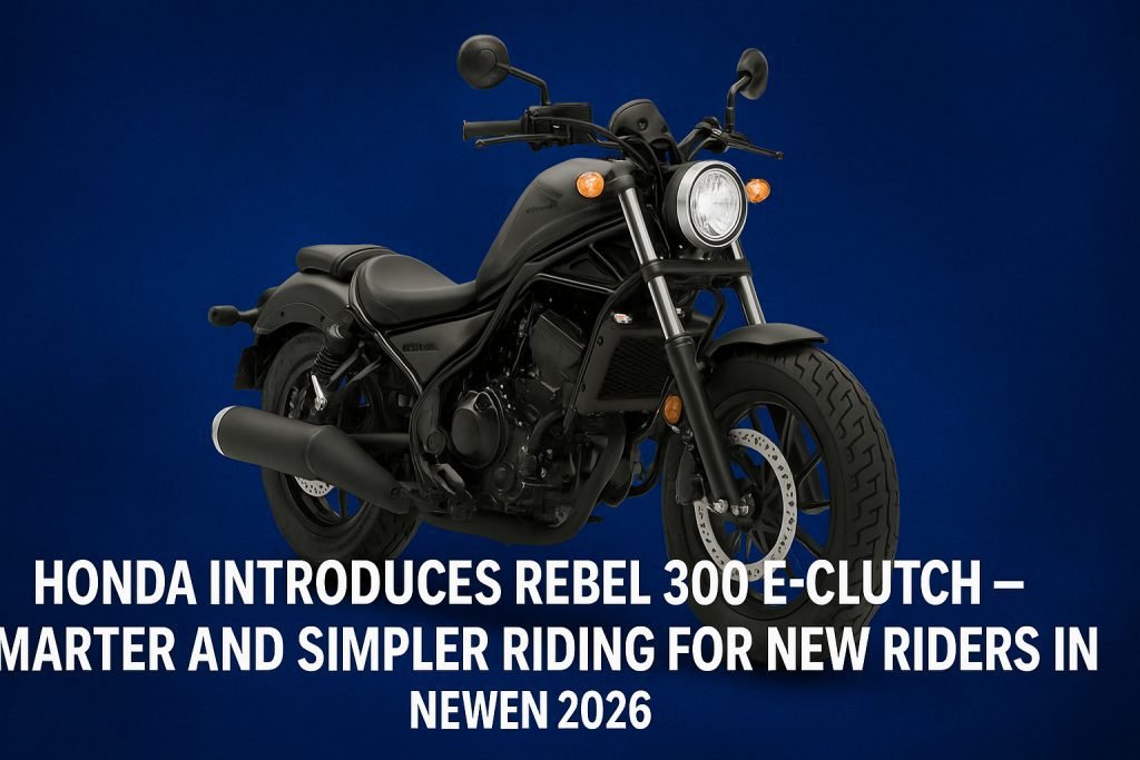 Honda introduces the Rebel 300 E-Clutch — a 286cc smart motorcycle offering clutch-free riding. Expected in Pakistan by early 2026 at PKR 895,000–950,000.