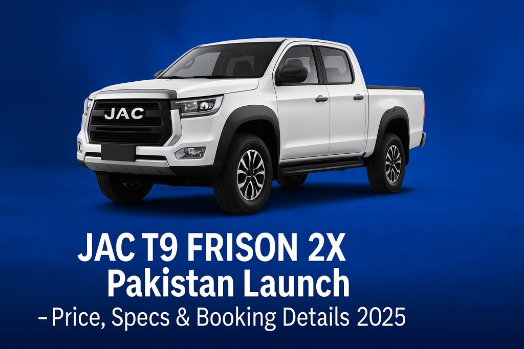 JAC T9 FRISON 2X launched in Pakistan at Rs. 8.77 million. 4×2 pickup with 2.0L turbo diesel, 8-speed auto, luxury features, and strong value for city drivers.