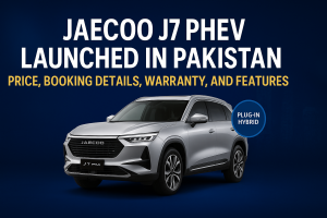 Nishat Motors launches the JAECOO J7 PHEV in Pakistan with a 1.5L turbo hybrid engine, 90 km EV range, Rs. 9.99M price, and nationwide booking. Deliveries from December 2025.