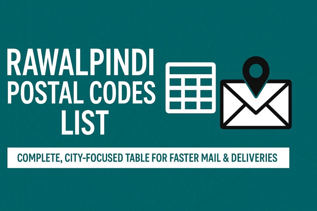 Rawalpindi postal codes list with 46000 (Saddar), 46220 (Bahria Town), 46300 (Satellite Town) and more. Accurate codes for forms and deliveries.