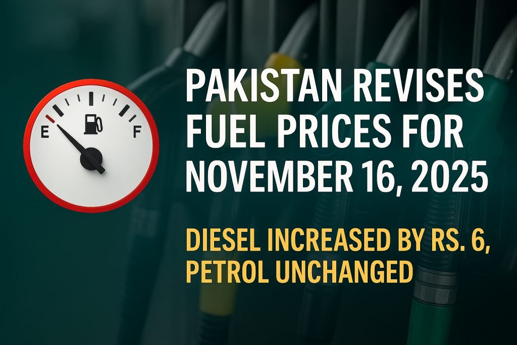 Pakistan fuel price update November 2025 showing diesel increase and unchanged petrol rate