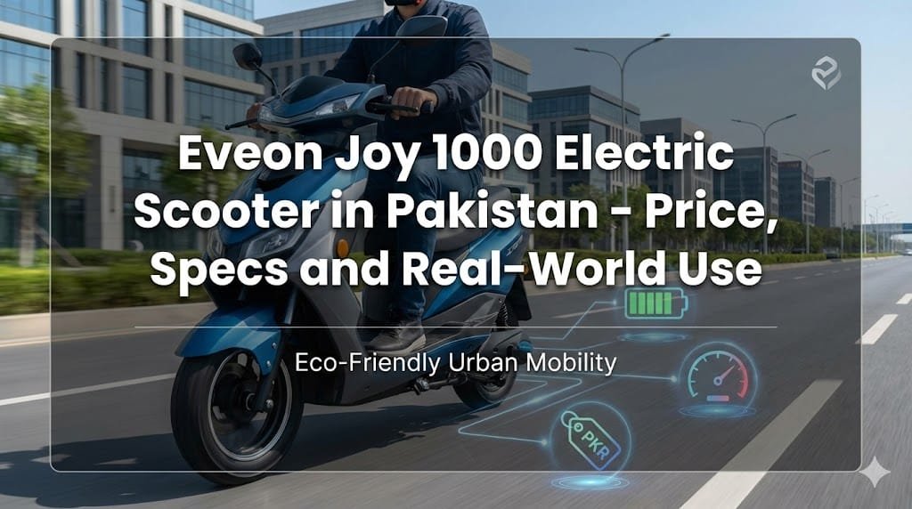Eveon Joy 1000 electric scooter in Pakistan offers a 1000W motor, graphene battery, 70 km range and a price near Rs 239,000 for daily city commuting.