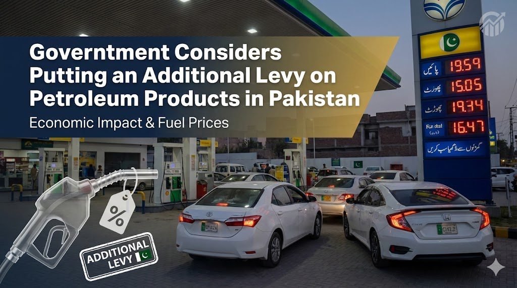 Government considers an additional levy on petroleum products in Pakistan, with potential impacts on fuel prices, inflation, transport, and daily costs.
