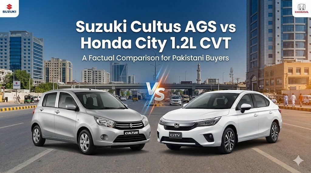 Detailed Suzuki Cultus AGS vs Honda City 1.2L CVT comparison covering price, fuel average, comfort, resale, and ownership costs in Pakistan.