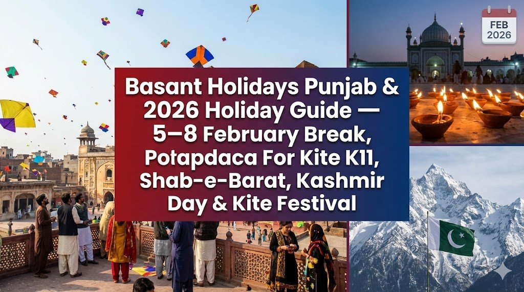 Check Punjab’s 2026 holiday schedule: Basant holidays in Lahore, Shab-e-Barat, Kashmir Solidarity Day and public holiday dates from 4–8 February.