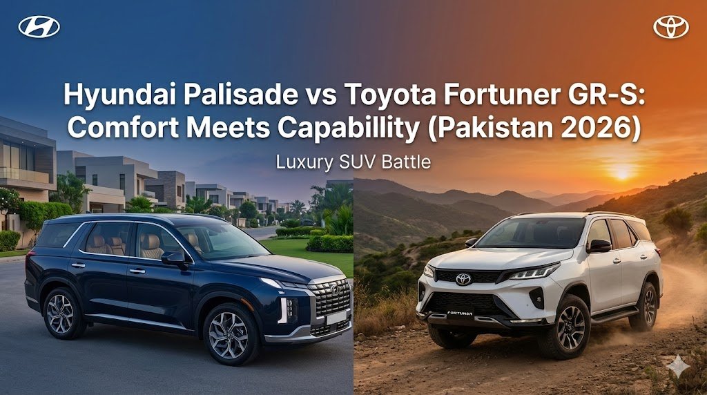 Hyundai Palisade vs Toyota Fortuner GR-S in Pakistan 2026. Price, specs, comfort vs capability breakdown for 7-seater SUVs.