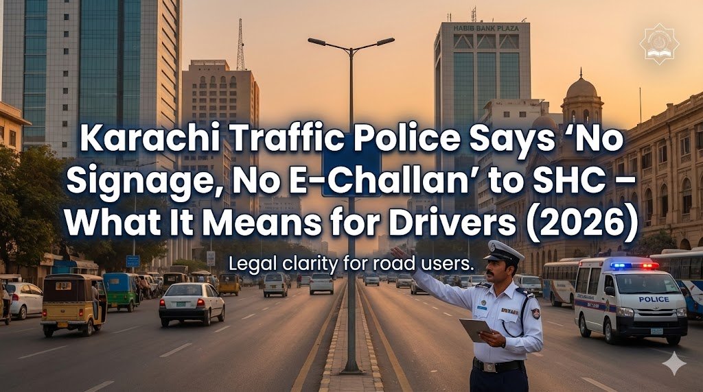 Karachi Traffic Police says ‘No Signage, No E-Challan’ to SHC. What it means for drivers, e-challan rules, and enforcement in 2026.