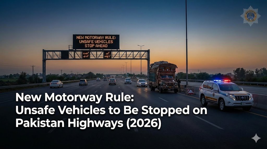 New motorway rule: unsafe vehicles to be stopped in Pakistan. Learn enforcement details, fines, and safety requirements for 2026 travel.