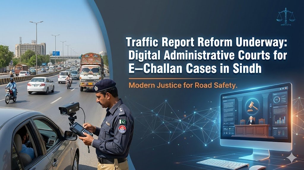 Sindh introduces digital administrative courts for traffic e-challan cases to speed up fine hearings and reduce backlog in 2026.