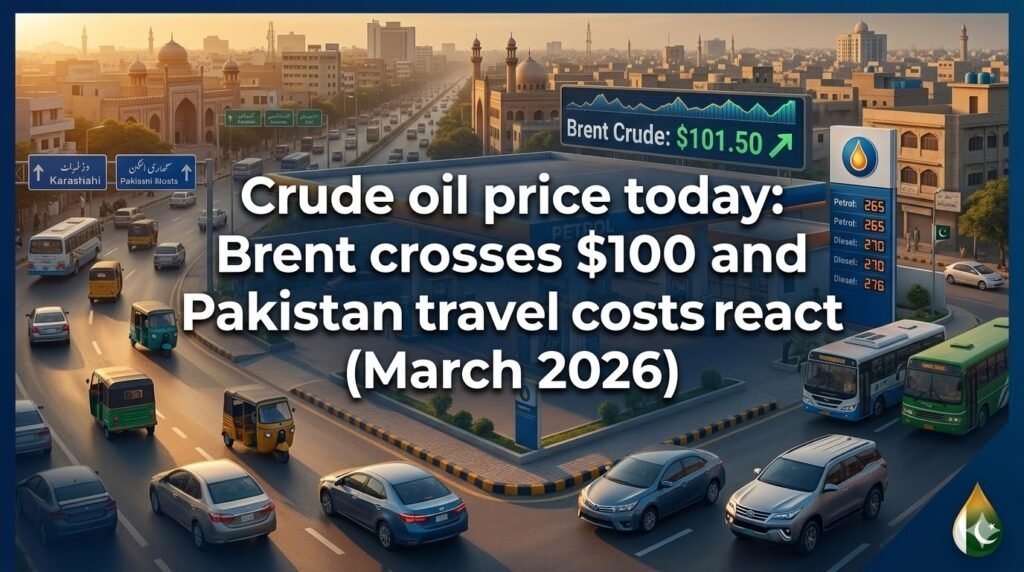 Crude oil price today moves fast in conflict weeks. Pakistan impact on petrol, diesel, commuting, and intercity travel budgeting in March 2026.
