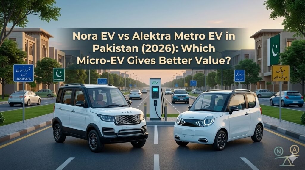 Nora EV price in Pakistan ranges around PKR 1.89M–2.29M. City micro EV comparison with Alektra Metro EV, range planning, and buyer checklist.