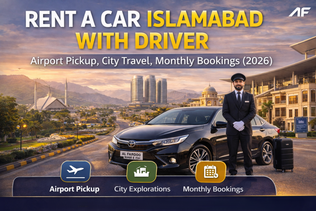 rent a car Islamabad with driver at Islamabad International Airport arrivals for family travel and luggage pickup