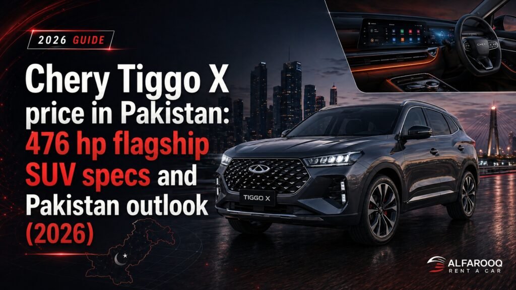 Chery Tiggo X price in Pakistan is not confirmed yet. Specs include 476 hp, 630 Nm, 7 seats, and 1,500+ km total range claims for 2026.