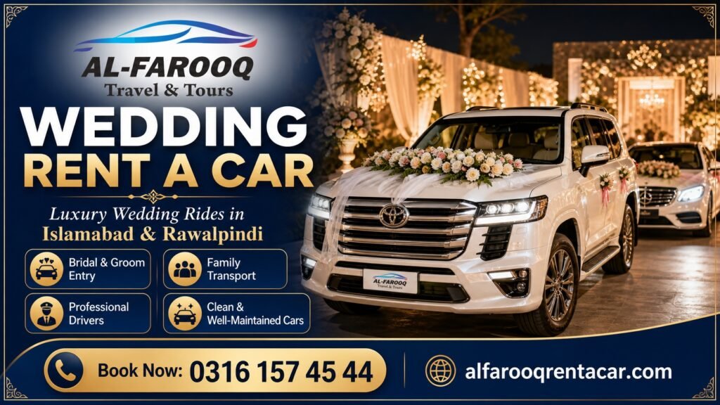 Rent a car for wedding in Rawalpindi with driver or self drive. Bridal car, groom entry, Rawalpindi Saddar, DHA, Bahria and rates guide.