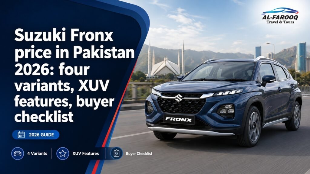 Suzuki Fronx price in Pakistan starts from Rs. 5,999,999. Read variant prices, XUV features, buyer checklist and city-use guidance.