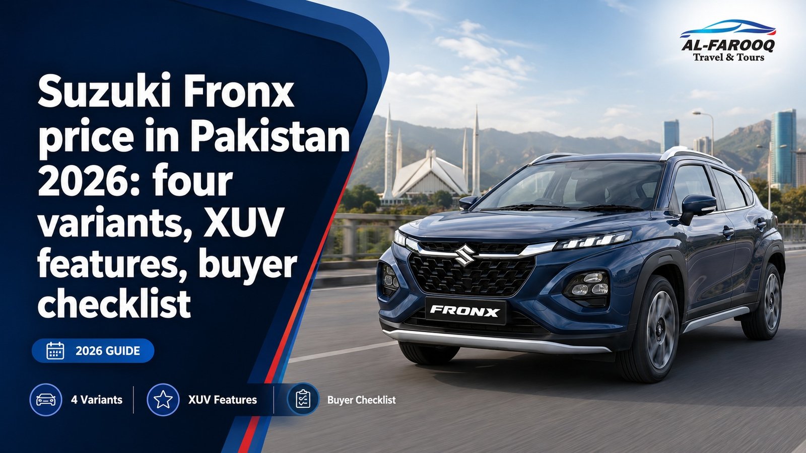 Suzuki Fronx price in Pakistan starts from Rs. 5,999,999. Read variant prices, XUV features, buyer checklist and city-use guidance.