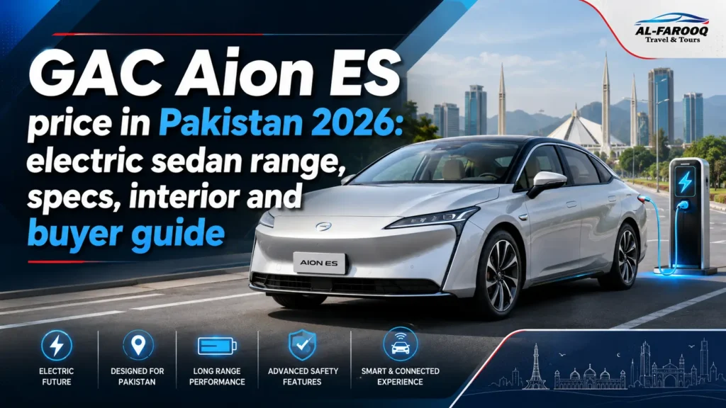 GAC Aion ES price in Pakistan 2026 is still TBA. Read expected positioning, 442km range reference, specs, interior and buyer checklist.