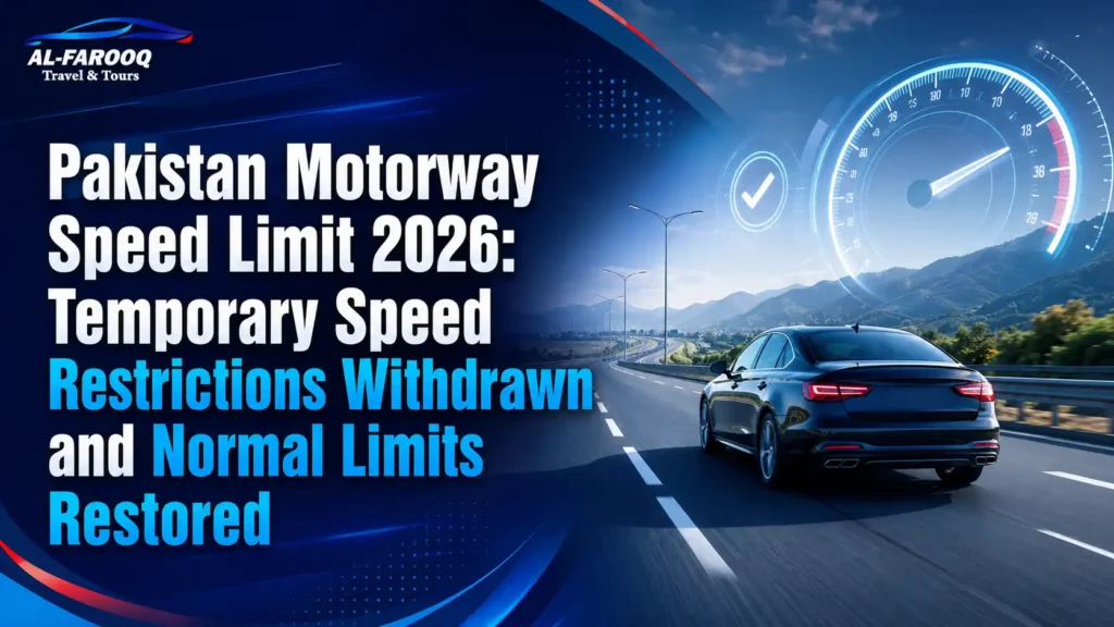 Pakistan motorway speed limit 2026 with temporary speed restrictions withdrawn and normal limits restored on motorways and highways