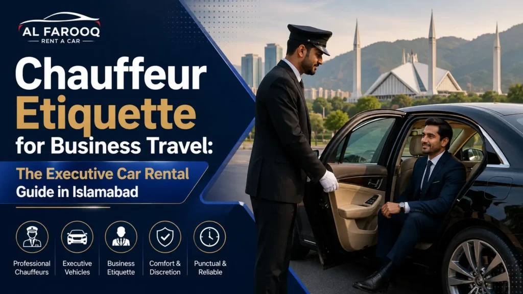 Master chauffeur etiquette for business travel in Islamabad. Learn executive car rental standards, driver protocols, and booking tips for corporate success.