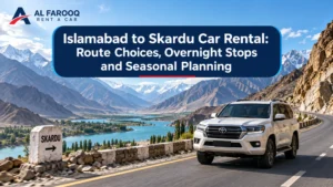 Islamabad to Skardu car rental SUV on a northern Pakistan mountain road